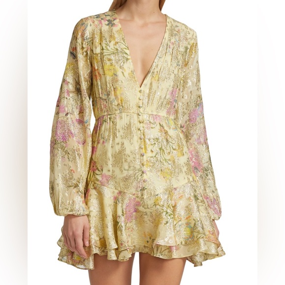 HEMANT AND NANDITA size M Short Dress Summer Floral Long Sleeve Ruffle Revolve - Picture 4 of 5